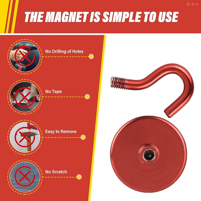 Neosmuk Magnetic Hooks, Heavy Duty 130lb+ Strong Magnet Hook for Cruise Cabins, Cruise Essentials 2026 for Hanging, Metal Wall Refrigerator Hangers (Red, 10 Pack)