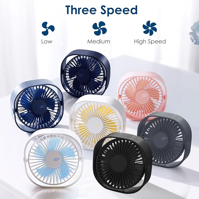 Simpeak Small USB Fan Small Quiet Portable USB Powered ONLY (No Battery), Cooling 3 Speed Setting 360° Adjustable Swivel Desktop Personal Fan for Home Office Bedroom Outdoor Travel Summer (Black)
