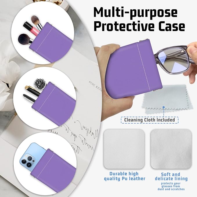 Soft Sunglasses Eyeglass Glasses Case,7x3.5inch Portable PU Leather Squeeze Top Holder Bag Pouch for Women Men