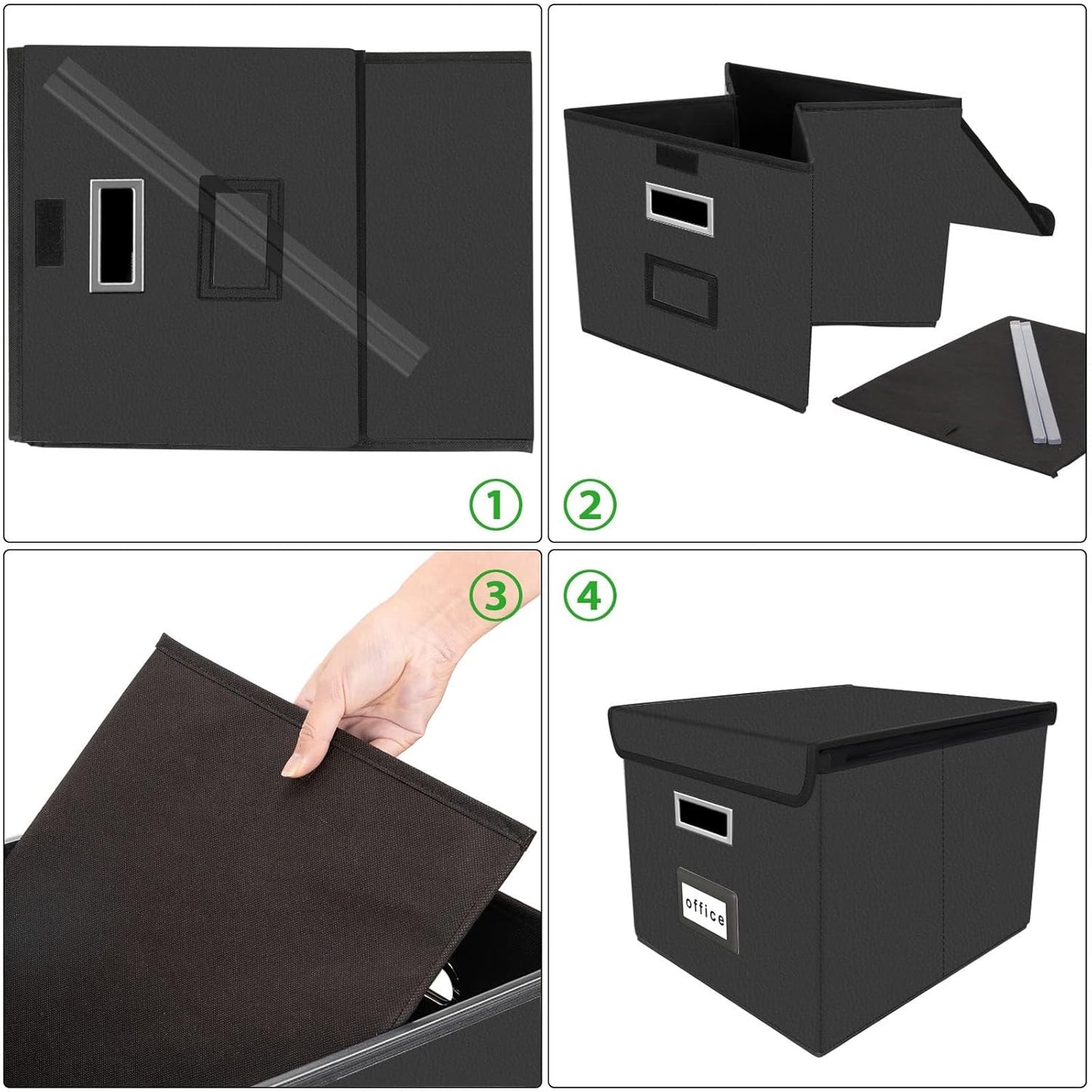 Huolewa Portable Leather File Organizer Boxes with Lids, Office Document Boxes Organizer, Filing Boxes, Decorative Small File Boxes for Hanging Files with Plastic Slide for Office/Decor/Home