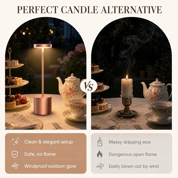 Rose Gold Cordless Table Lamps Set of 2, Battery Operated Rechargeable LED Lamps with Touch Control, 3 Color Temperatures, 5000mAh Dimmable Wireless Portable Lamp for Bedroom Nightstand Living Room