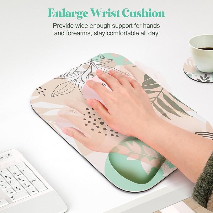 Gimars Large Smooth Superfine Fibre Memory Foam Ergonomic Mouse Pad Wrist Rest Support Mousepad with Nonslip Base for Laptop, Computer, Gaming & Office,Free Coaster Include-Morandi Beige