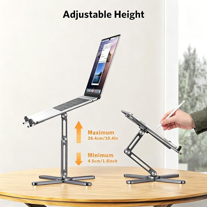 OMOTON LA10 360° Rotating Laptop Stand Riser Foldable for Desk, Space Grey | Aluminium Aolly, Adjustable Height Angles, Collaborative Work, Easy Storage, Fits Laptops up to 17", for MacBook Pro/Air HP