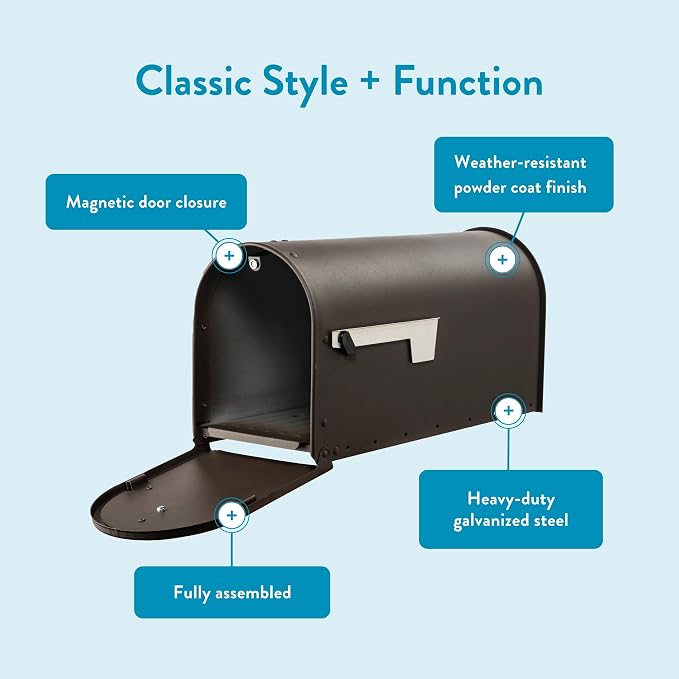 Architectural Mailboxes Edwards™ Weather-Resistant Steel Metal Post Mounted Mail Box for Outside, Bronze, Large Curbside Mailbox, USPS Approved for Residential Delivery