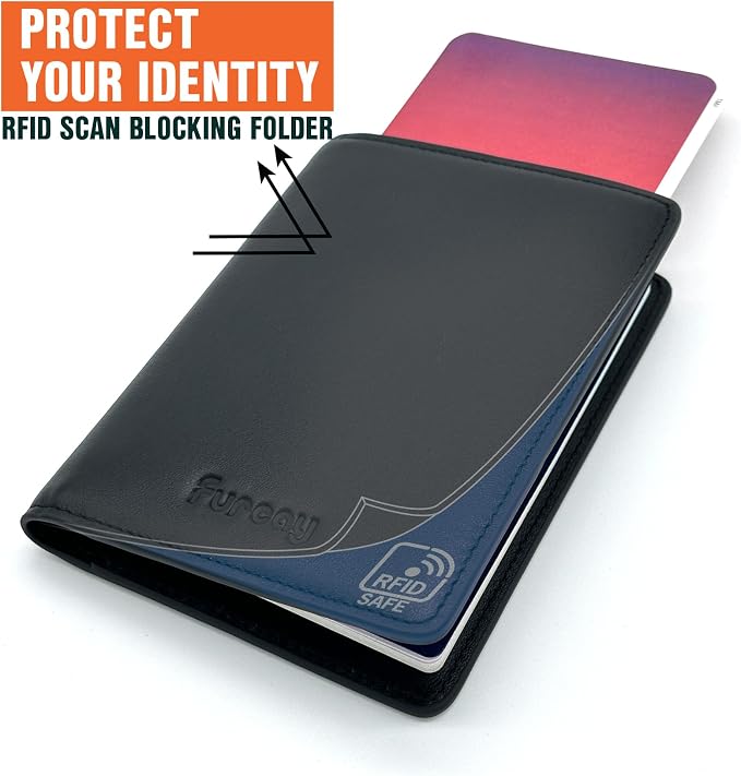Slim Nappa Leather RFID Blocking Passport Cover (Black/Gray) | Genuine Leather Passport Holder for Men and Women