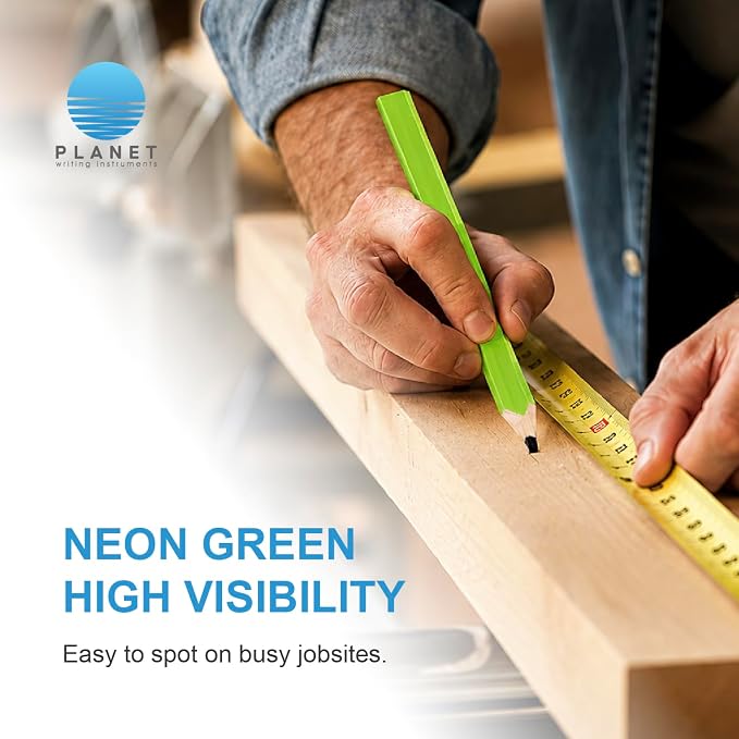 Neon Green Carpenter Pencils – Set of 4 High Visibility Woodworking Marking Pencils, Flat Anti-Roll Design for Construction, Carpentry, Framing & DIY Projects