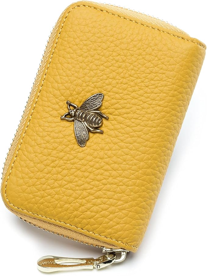 imeetu RFID Credit Card Holder, Small Card Wallet Women, Leather Card Case | Genuine Leather Women's Card & id Cases, Change Coin Purse with Zipper Keychain id Window, 20 Colors & 3 Styles, Daily, Gifts