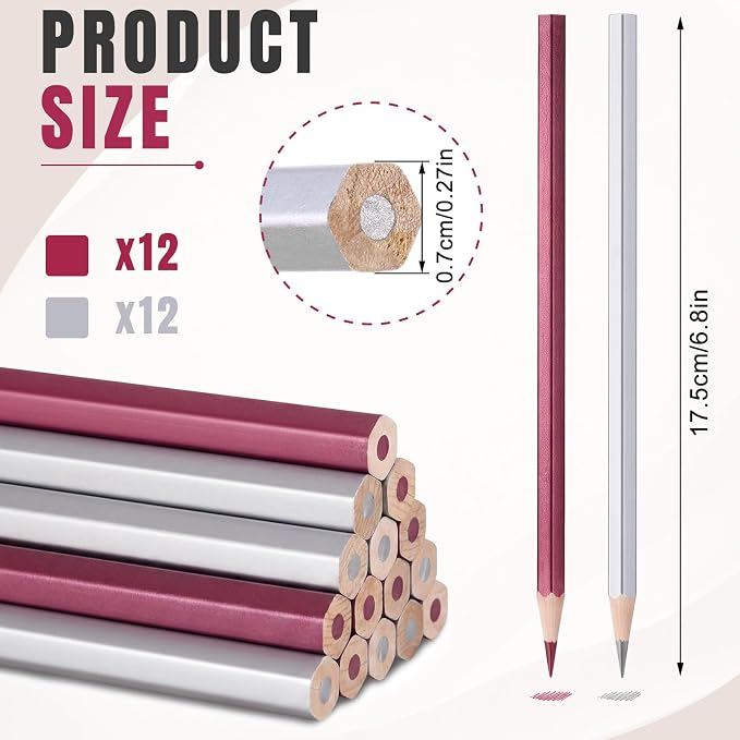 Gersoniel 12 Red and 12 Silver Welders Pencil, Metallic Marking Pencil | Fits Welding, Construction, and Carpentry Workers. Writes on Metal, Wood and Stone, Teacher Water Soluble Marking Tools, 6.9"