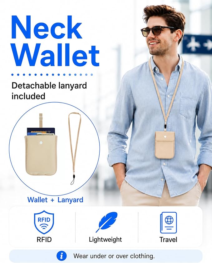 RFID-Blocking Travel Bra Wallet, Hidden Money Pouch with Elastic Strap | Ideal Secret Pocket to Protect Your Passport, Credit Cards, Cash and Valuables Under-Clothes, Nude, Bamneat