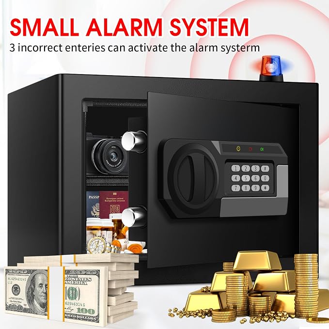 1.2 Cub Small Fireproof Safe for Home, Personal Fire Safe Box with Digital Keypad Key and Removable Shelf, Small Security Box for Money Firearm Medicine Valuables