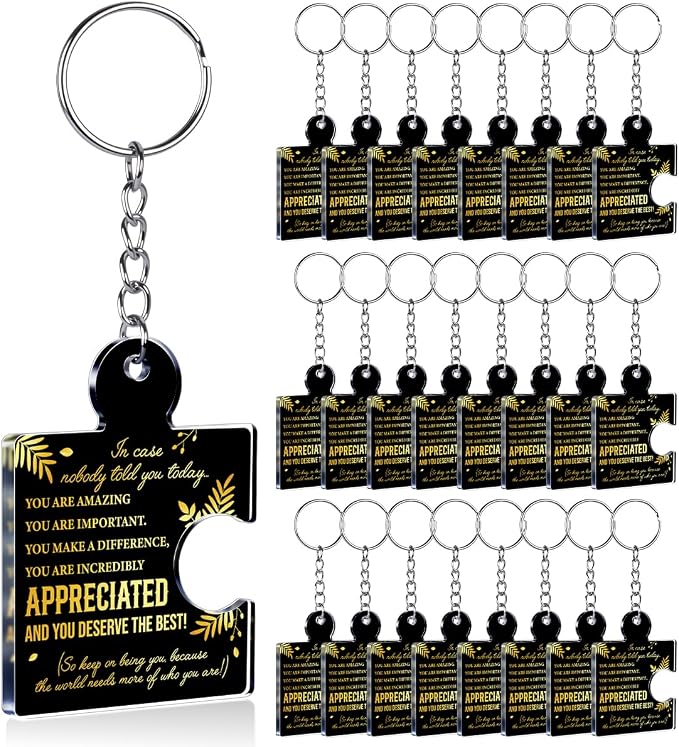 Team Appreciation Gifts Bulk Thank You Keychains for Coworkers | Gift Set for Employee, Staff, Teachers, Teamwork Puzzle Piece Keyring, Acrylic