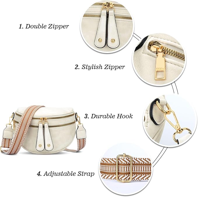 KKXIU Crossbody Bags for Women Vegan Leather Travel Bum Bag | Trendy Fanny Waist Pack | Shoulder Purse with Adjustable Strap