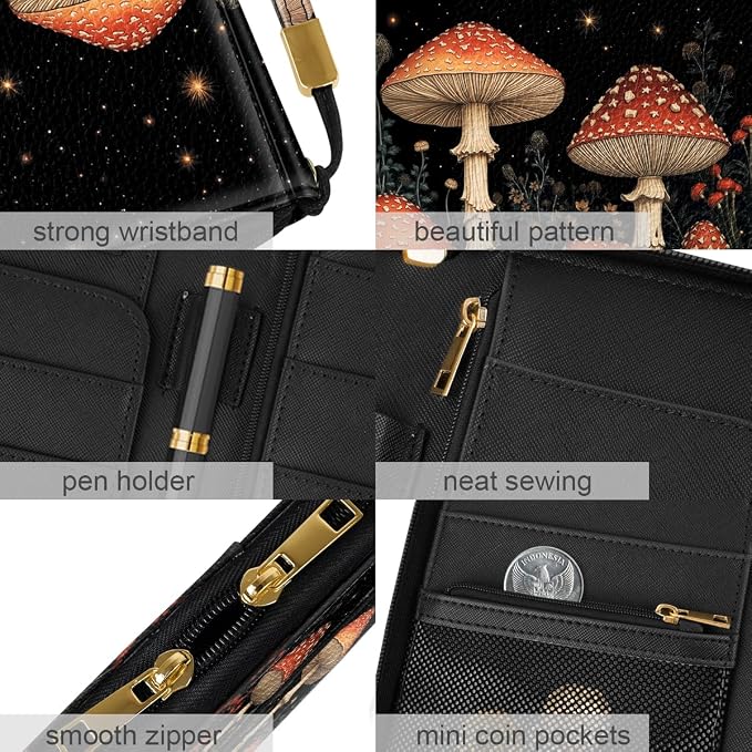 Family Passport Holder Wallet RFID Blocking Document Organizer | PU Leather Mulit-purpose Travel Wallet Credit Cards Case for Women Men, Mushroom