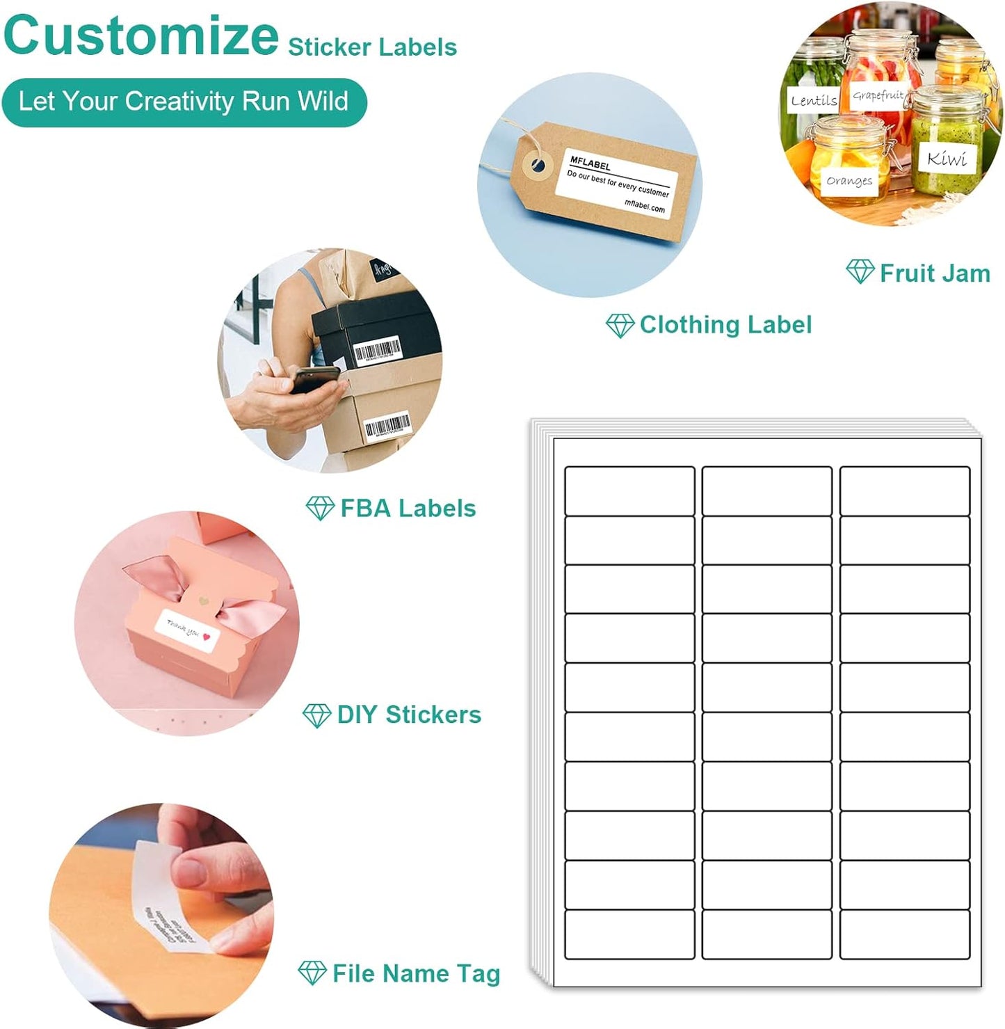 MFLABEL Address Labels, 1" x2-5/8 Mailing Labels, 30-UP White Shipping Labels for Inkjet or Laser Printer, 4500 Sticker Labels (150 Sheets), 30 Labels per Sheet