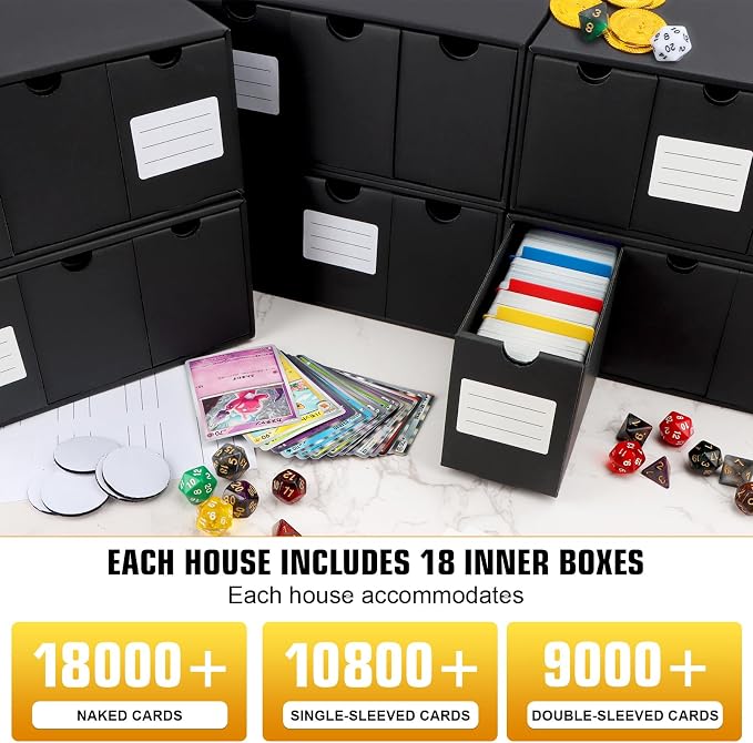 Trading Card Storage Box, Includes 18-600 CT Boxes & 60 Card Dividers, Trading Card Organizer for Collectible Card Games, for TCG, YGO, MTG, PTCG, Baseball Cards, with Labels & Tapes