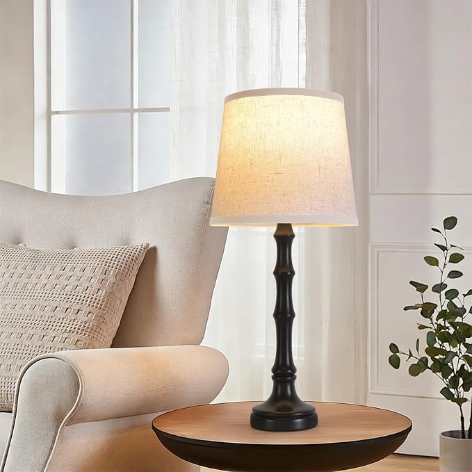 Lamps Set of 2 Modern Farmhouse Table Lamp Bedside Reading Lamps Living Room End Tables Set Lamps for Night Stands Bedroom Night Lamp,High 26.25 Inch,Black,With Fabric Lamp Shade,Bulb Not Included