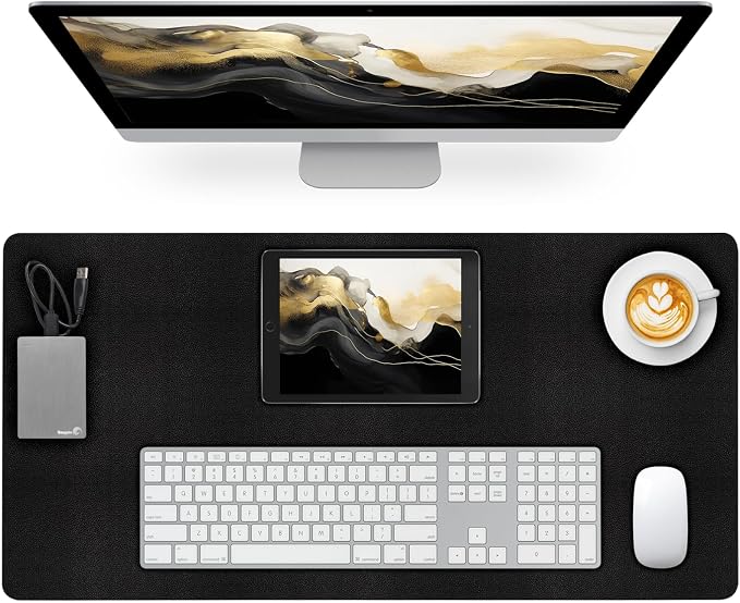 Leather Desk Pad Mat, Large Black Desk Mat, 31.5" x 15.7" | Non-slip and Waterproof Computer Mat, Desk Protector for Office/Home, Desk Accessories