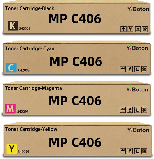 MP C406 C306 High Yield Toner Cartridge Set Compatible for C406 842091 842092 842093 842094 Toner Cartridge Replacement for MP C306 C307 C406 C407 Printer (4-Pack, Black/Cyan/Magenta/Yellow)