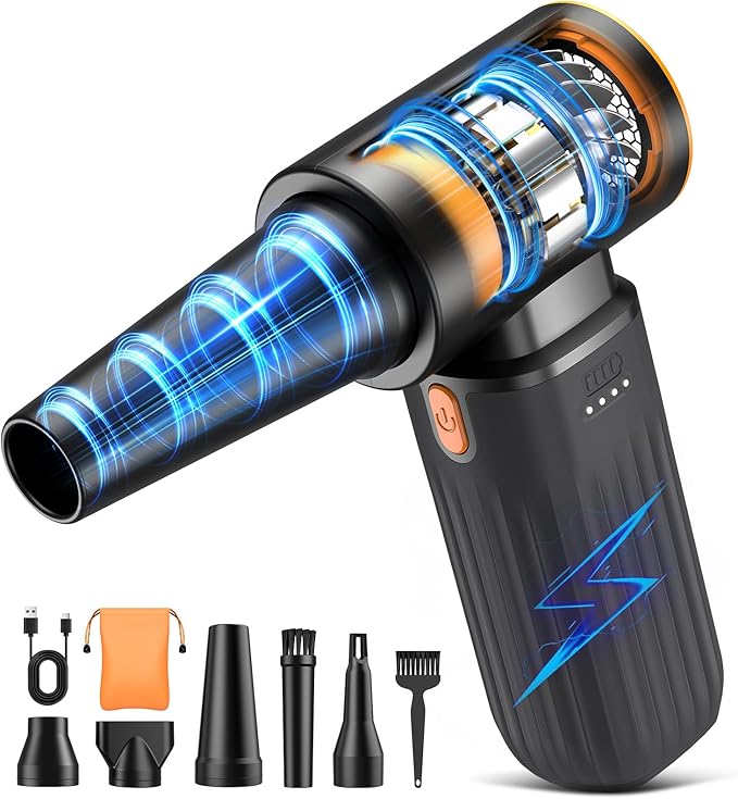 Compressed Air Duster, 260000RPM Cordless Electric Air Blower with Brushless Motor, 3-Speed Adjustable & Rechargeable – Powerful Dust Cleaner for Keyboard, Computer, Car, Outdoor, Air Bed