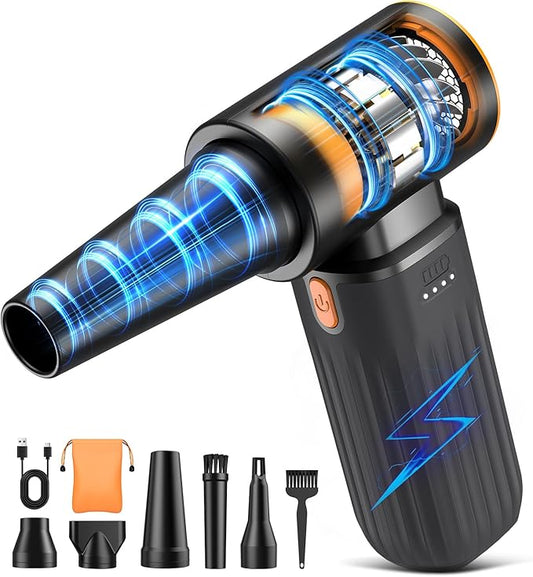 Compressed Air Duster, 260000RPM Cordless Electric Air Blower with Brushless Motor, 3-Speed Adjustable & Rechargeable – Powerful Dust Cleaner for Keyboard, Computer, Car, Outdoor, Air Bed