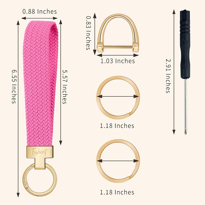 Fishent Stretchy Wristlet Keychain, Cute Key Chain, Woven Wrist Lanyard for Car Keys with 3 Keyrings and D-ring for Women Men