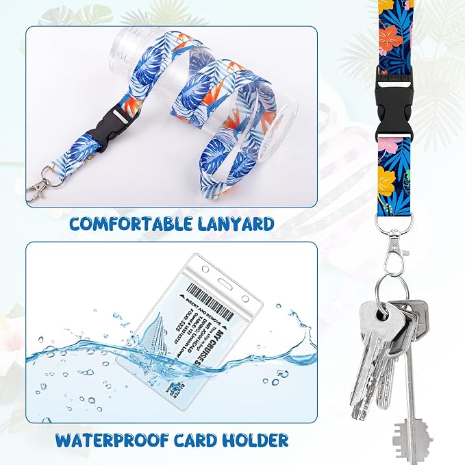 6 Pack Lanyards for Cruise Ship Cards with Waterproof ID Card Badge Holders for Royal Caribbean Cruise Essentials 2026（Tropical）