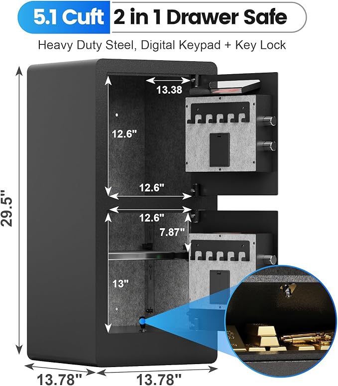 Xyvaly 7.0 Cuft Biometric Dual Door Security Safe with Deposit Slot Large Fingerprint Safe Box for Home Office Double Layer Steel Cabinet with Digital Keypad for Cash Jewelry and Documents