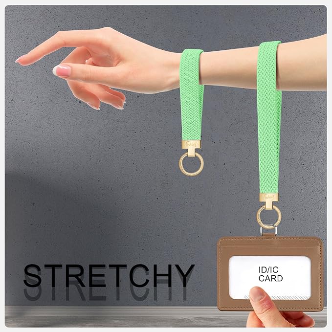 Fishent Stretchy Wristlet Keychain, Cute Key Chain, Woven Wrist Lanyard for Car Keys with 3 Keyrings and D-ring for Women Men