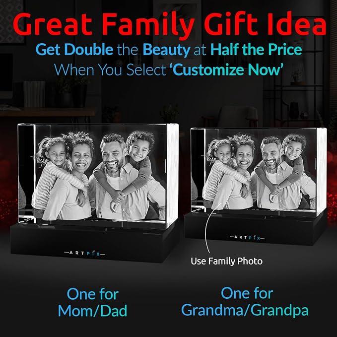 ArtPix 3D Premium Crystal Photo, Personalized Gifts for Women, Wife, Mom, Her, Him, Men, Great Customized Gift With Your Own Photo - Anniversary, Wedding, Birthday - Custom Glass 3D Laser Etched Picture Frame