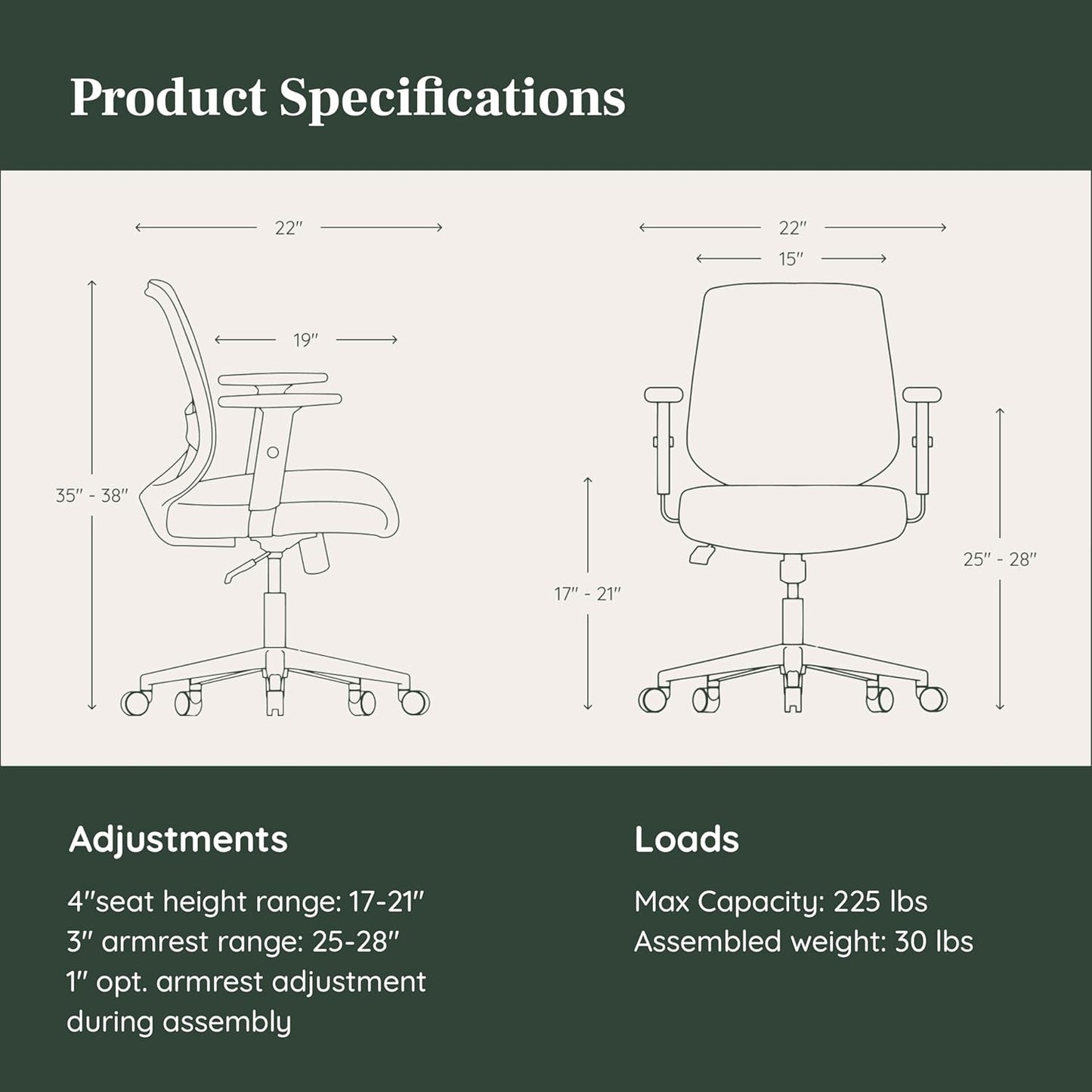 Branch Daily Chair - Vegan Leather Office Chair with Swivel, Lumbar Rest, and Adjustable Armrests - Comfortable Seating for Improved Posture and Productivity - Black