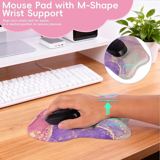 Upgrade Ergonomic Mouse Pad,Non Slip Mousepad Wrist Rest Support for Office, Computer, Laptop & Mac(B-Charming Pink Marble)