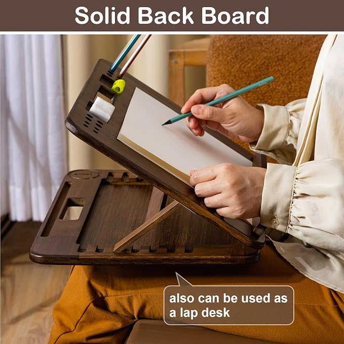 StrongTek Bamboo Tabletop Easel, 6-Angle Drawing Board for Desk and Lap | Pencil and Eraser Slots, Full-Base Lap Support, Secure Angle Positioning, Sketching, Acrylic Painting and Hands-Free Reading