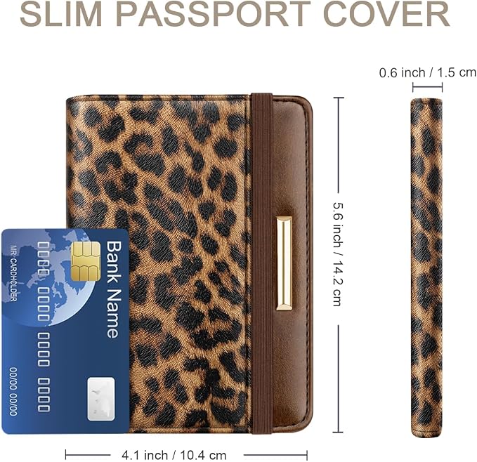Coco Rossi Passport Holder for Travel Women Slim RFID Passport Cover Wallet | Travel Essentials, Passport Book Holders, Passport Cover Case, Cheetah Print Texture, Cute, Thin, Spliced Design, Leopard