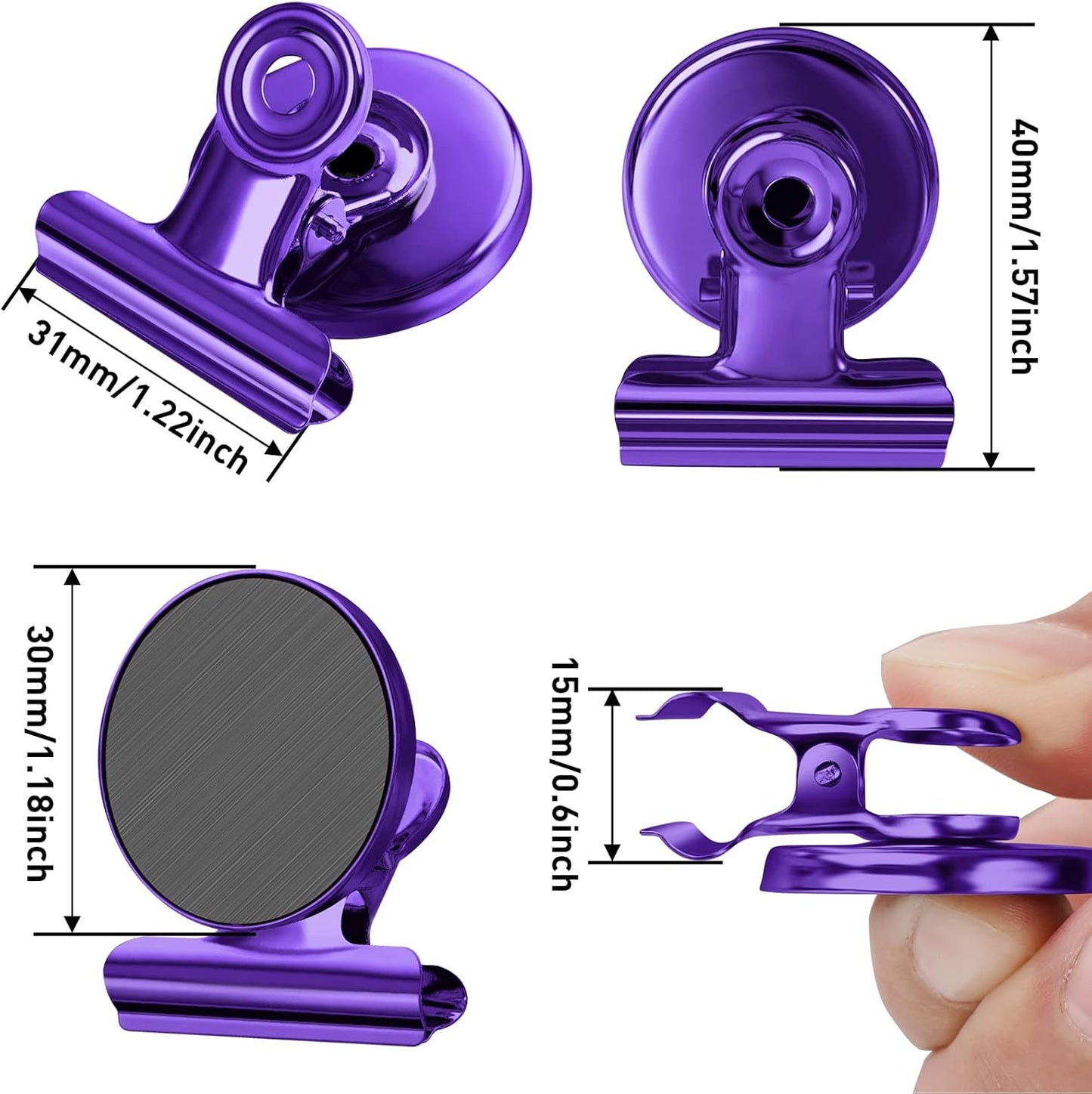 FINDMAG 20 Pack Fridge Magnet, Magnetic Clips Heavy Duty, Clip Magnet Scratch Free, Strong Fridge Magnets for Whiteboard Magnets Clips for Photo Displays, Office, School, Kitchen, 30mm Wide