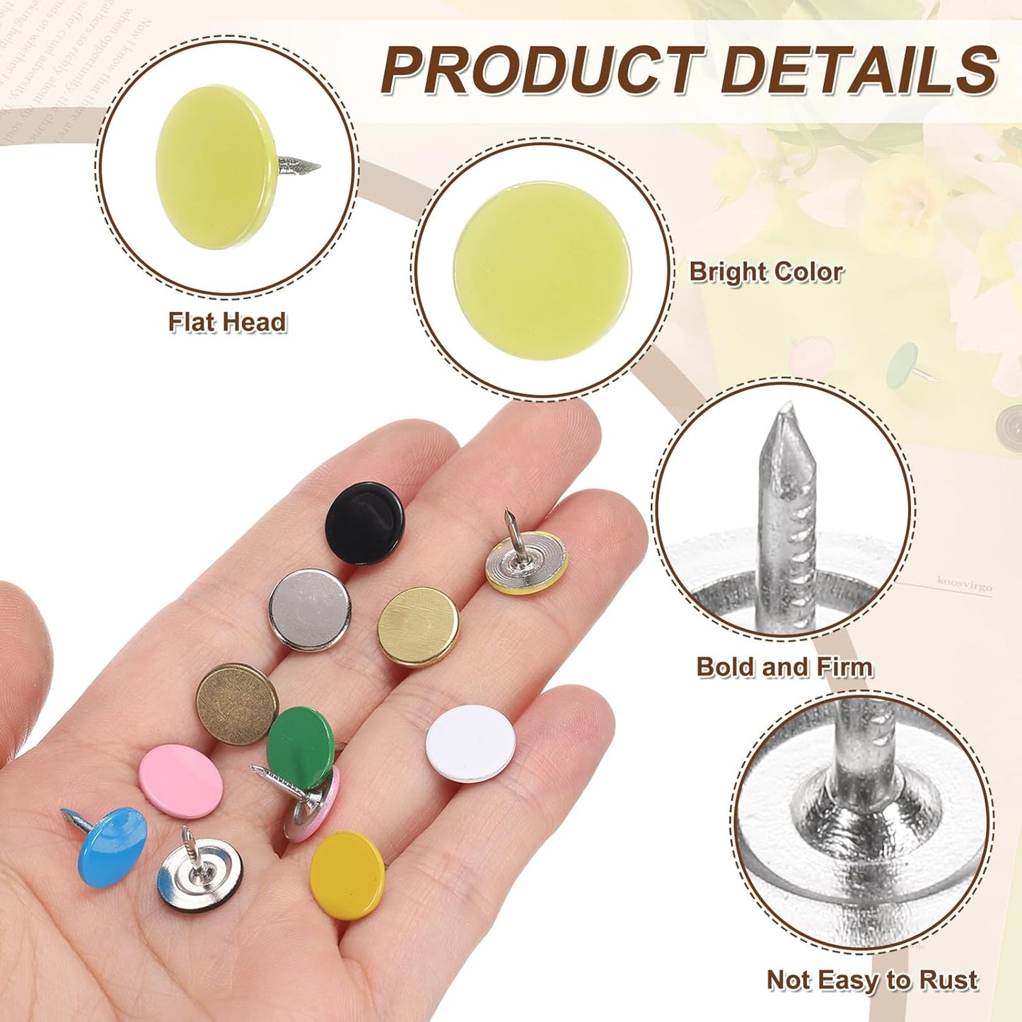 uxcell 100Pcs Upholstery Tacks, 11mmx10mm Flat Head Thumb Tack Decorative Furniture Nails Push Pins for Furniture Sofa Headboards, Light Yellow