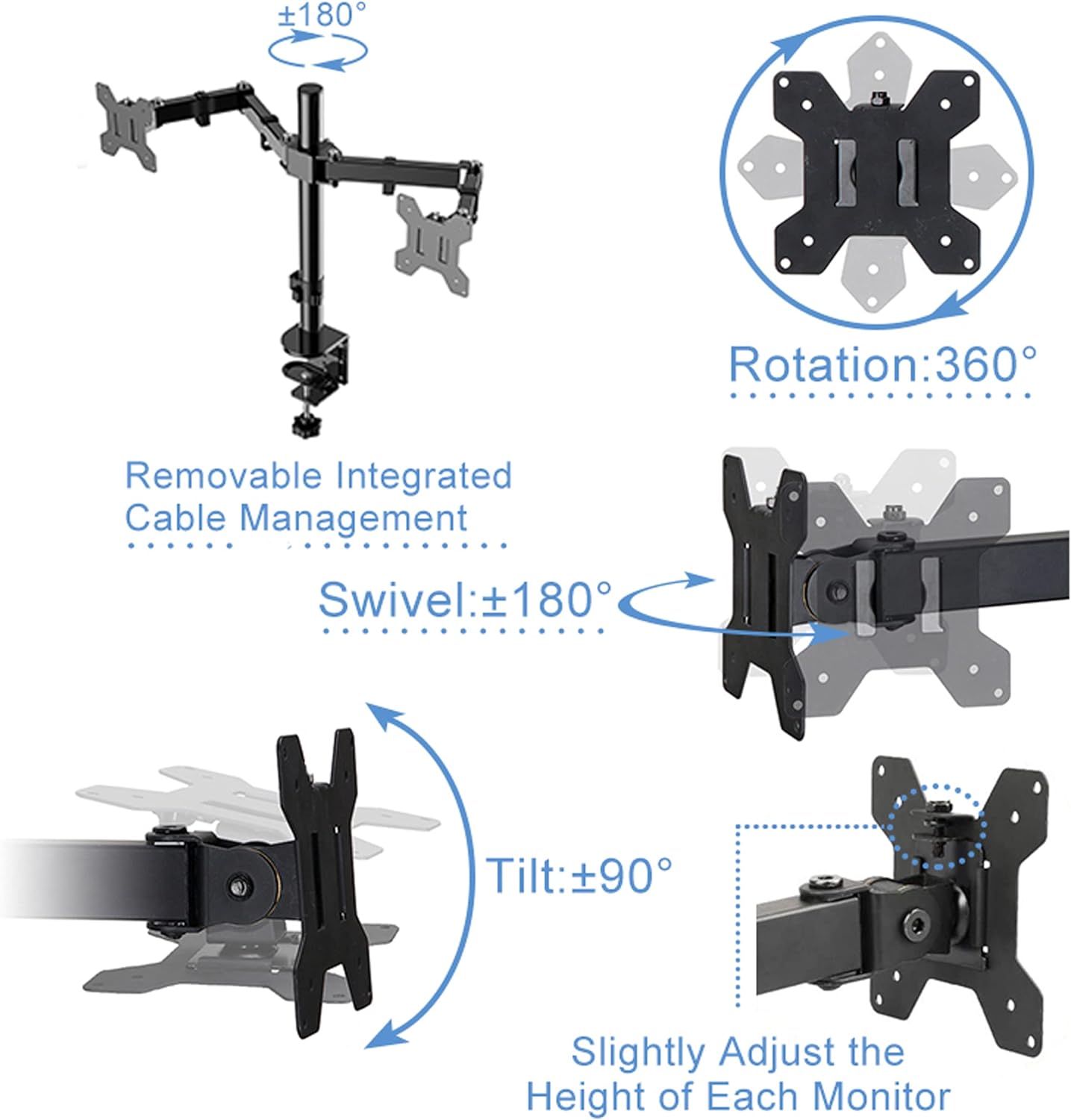 Rocelco 37.5" Deluxe Height Adjustable Standing Desk Converter with Dual Monitor Mount BUNDLE - Quick Sit Stand Up Computer Workstation Riser - Large Retractable Keyboard Tray - Black (R DADRB-DM2)