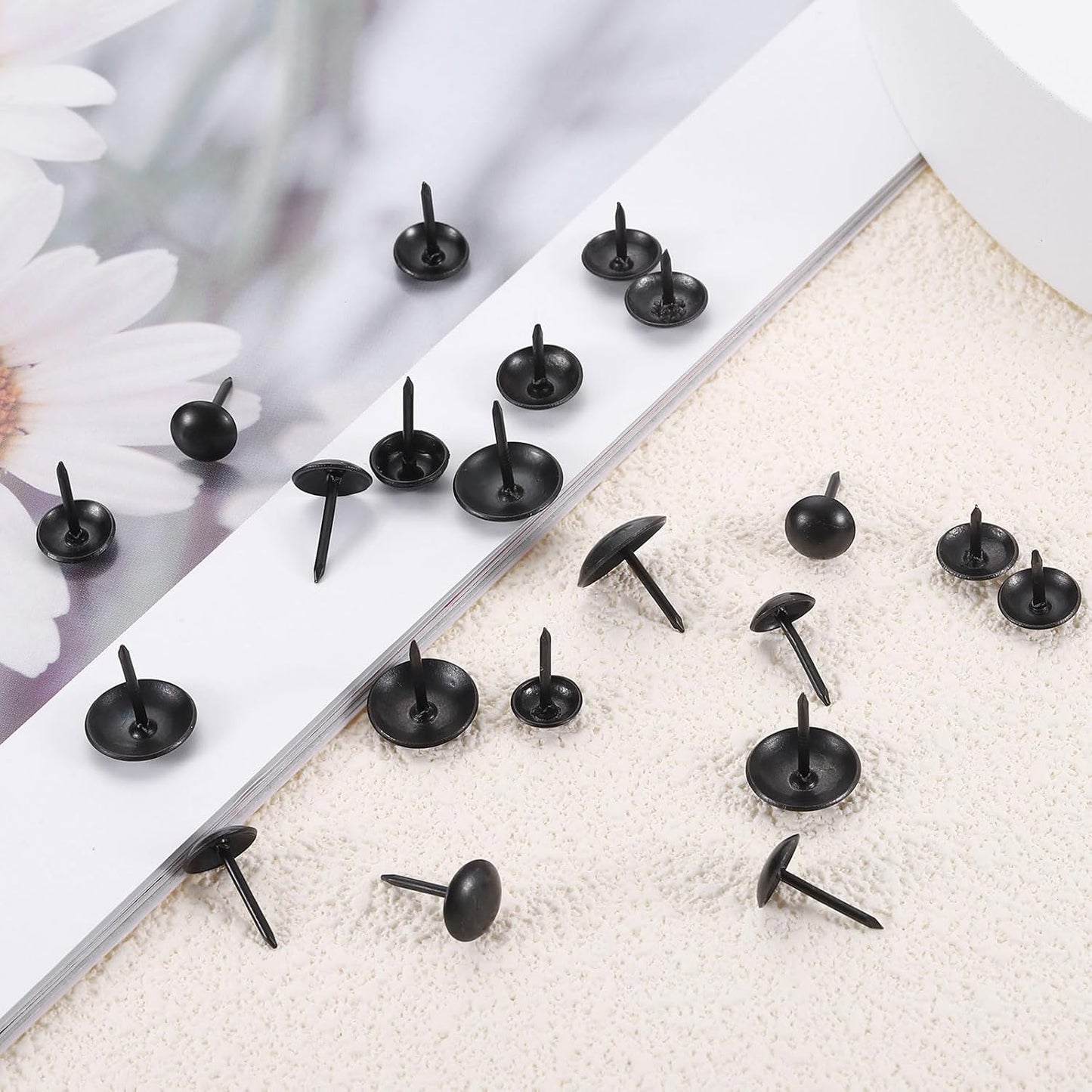 uxcell 50 Pcs Upholstery Tacks, 9 x 9mm Round Head Upholstery Nails Pins Vintage Decorative Furniture Tacks for Chairs Sofas Beds DIY Project, Black