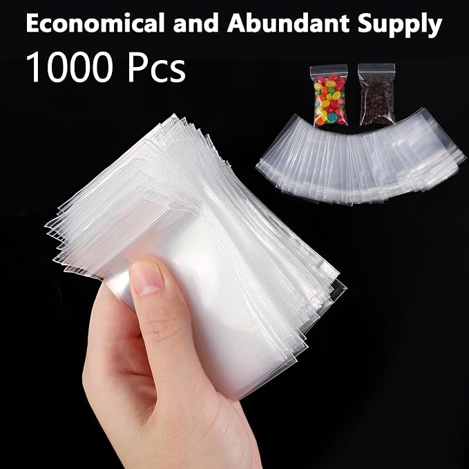 1000 PCS 2" x 3" Small Plastic Bags for Jewelry Mini Clear Plastic Poly Bag 2 Mil with Resealable Lock Seal Zipper for Storage Gifts Candy Screws