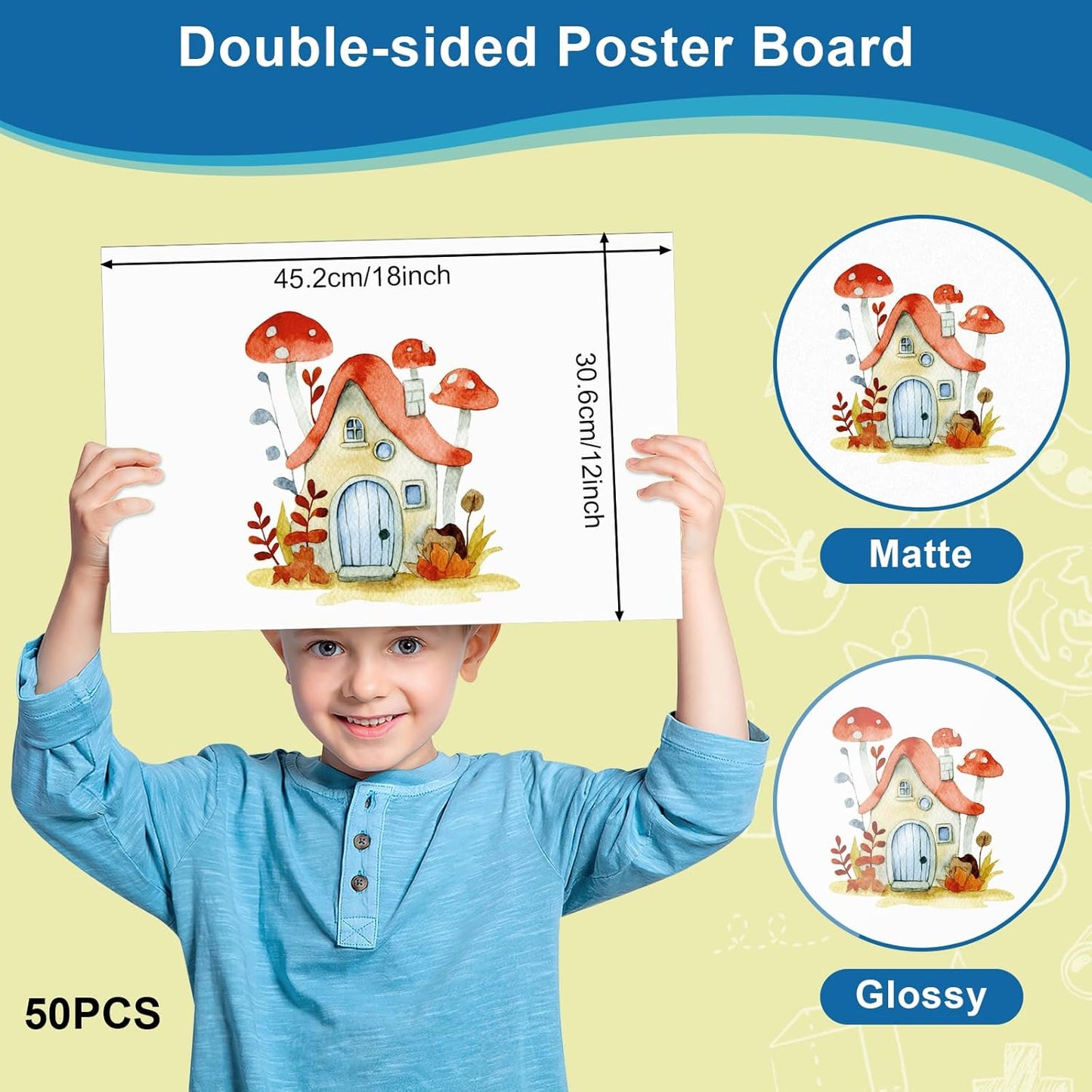 50 Pcs 12" x 18" Poster Board White Poster Board Paper Bulk 250 GSM Thickness Vision Boards Smart PosterBoard for Drawing School Arts Craft Projects Presentations Scrapbooking Blank Graphic Display
