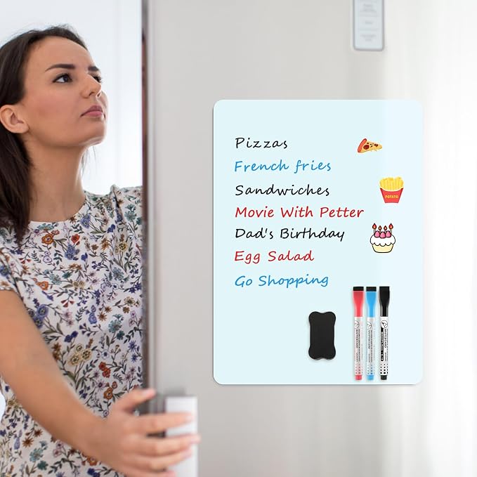MaxGear Magnetic Blue Whiteboard for Fridge, 12 x 8 Inch, Markers Included