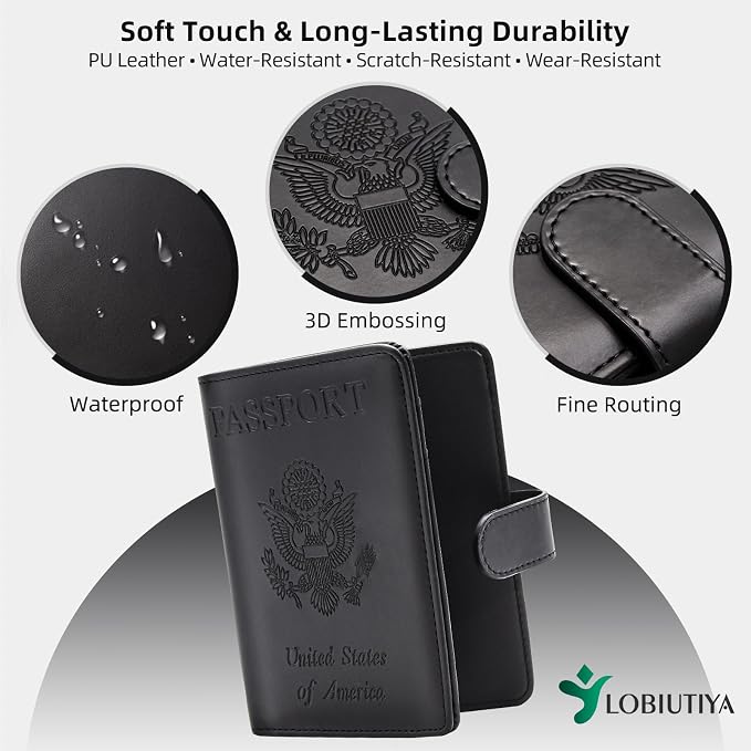 2 Pack Passport Holder For Travel with Slot for AirTag & Luggage Tag Cover – RFID Blocking Passport Holder for Travel Women/Men | PU Leather Passport Case with Pocket, Black/Pink