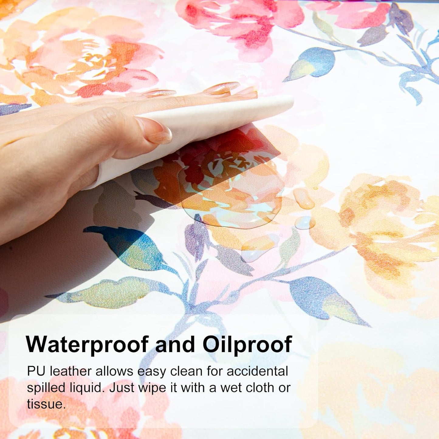 QIYI Floral Mouse Pad, Watercolor Flowers Desk Mat for Desktop, Women Girls Office Décor Accessories, PU Leather Waterproof Gaming Mousepad, Pink Yellow Peonies Desk Pad Computer Mat, 31.5" x 11.8"