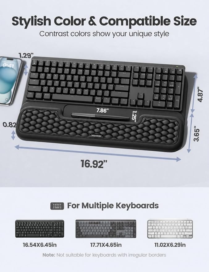 Vaydeer Wrist Rest with Keyboard Stand, Computer Wrist Support Pad, Ergonomic Keyboard Riser Holder Lift Tray with Wrist Pad, Soft Memory Foam Desk Cushion, Palm Hand Typing for Office Home Gift-Black