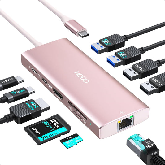USB C Hub Multiport Adapter, 10-in-1 Laptop USB C Docking Station for Dell/HP Laptop, Type C Dock to 4K HDMI,Ethernet,100W PD,3USB 3.0, 2USB 2.0, SD/TF, Thunderbolt Dock for MacBook, Surface, Lenovo