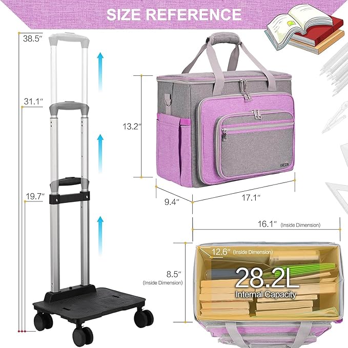 Rolling Teacher Bag With Wheels, Tote Organizer With Detachable Trolley