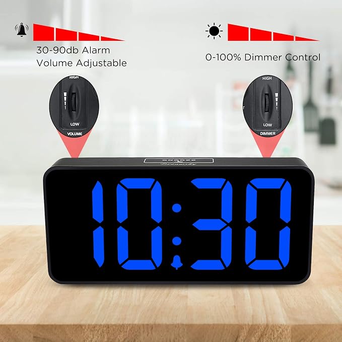 DreamSky Large Digital Alarm Clock Big Number for Seniors/Visually Impaired | 9 Inches Electric Clocks for Bedroom, Jumbo Display Fully Dimmable Brightness, USB Ports, Adjustable Alarm Volume