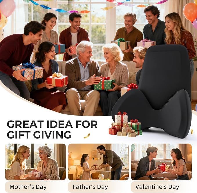 BEBAS Ergonomic Memory Foam Extended Lumbar Support Pillow for Car, Black | Extended Full Back Support, 2-in-1 Detachable Design Lumbar Cushion, Breathable Washable Cover, Fits for Driving, Office