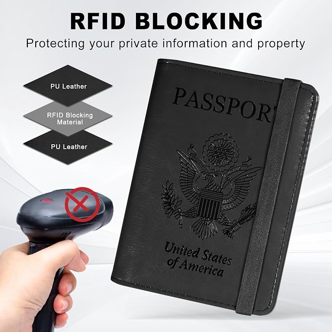 ACdream RFID BLOCKING Passport Holder Travel Wallet, Premium PU Leather Cover Passport Book with Card Holder, Pen Holder, Keep Organization, and Travel Essentials for Women and Men, Black