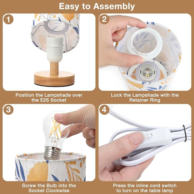Small Table Lamps (Ginkgo Cream Shade, 9" Inline Control) | 3000K LED Blub Included | 680 Lumens | Easy Assembly | Minimalist Design | E26 | for Kitchen | for Kids Room