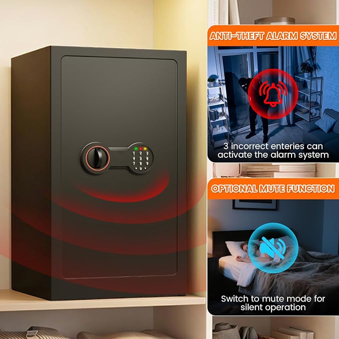35-Min 1700°F Fireproof Safe for Home Documents, 27.6" Tall Large Safe Box | 64LBS Heavy-Duty Safe with Alarm System and Sensor LED Light, Fire Safe for Office Security